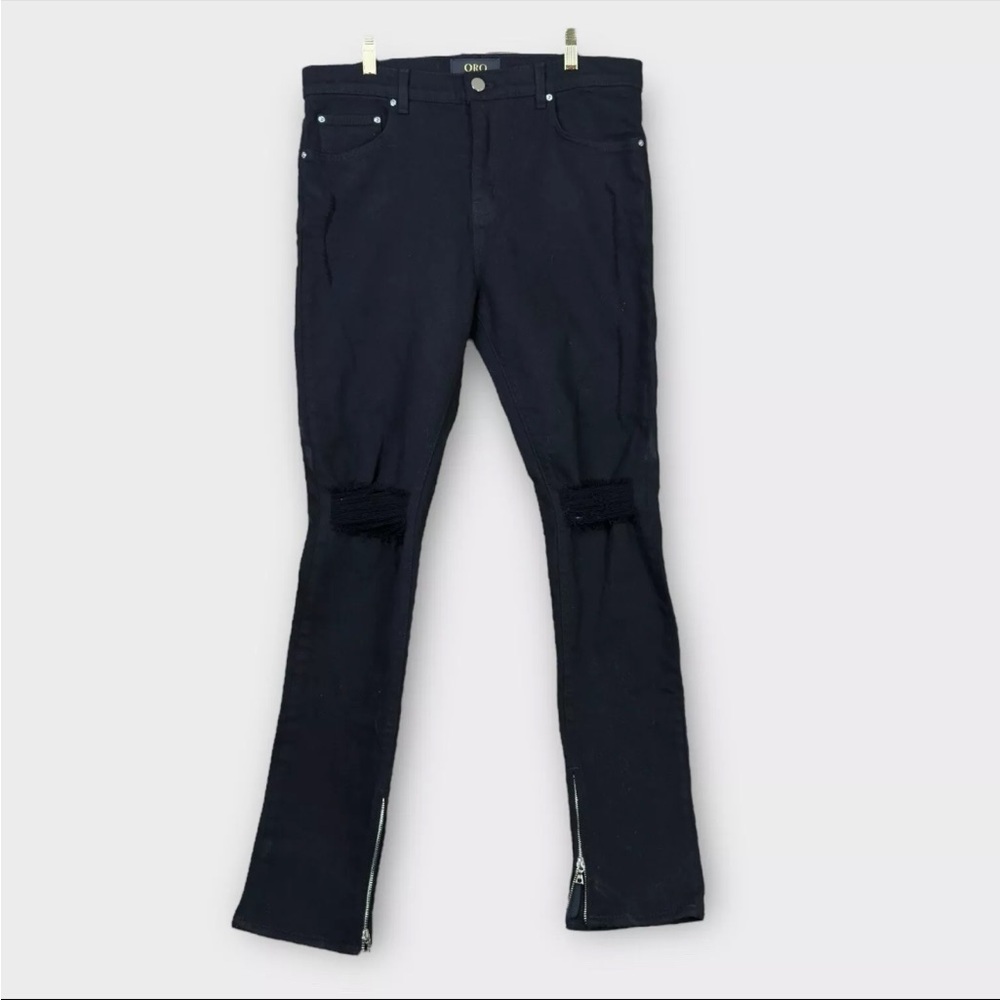 ORO Los Angeles The Noir Everyday Jeans Stretch Sz 34x33 Black Zipper Hem Design